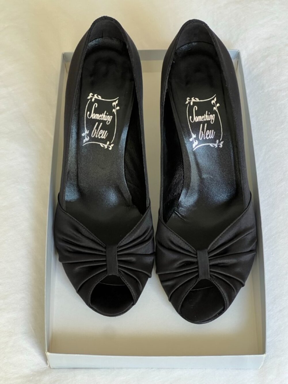 Something Bleu black satin heels